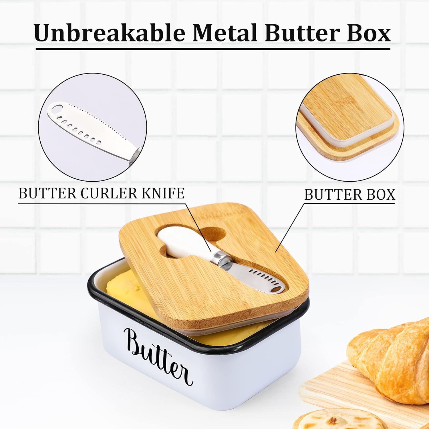 LANDNEOO Butter Dish with Lid and Butter Curler Knife