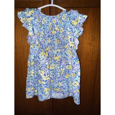 Copper Key Girls 2T Blue Floral Smocked Ruffle Sleeve Dress Boho Summer