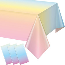 3 Pack Pastel Rainbow Plastic Tablecloth Party Decorations, Pastel Disposable Ta
