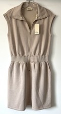 NWT ELIE TAHARI SLEEVELESS COLLARED HALF ZIP DRESS W/ POCKETS TAUPE SIZE SMALL