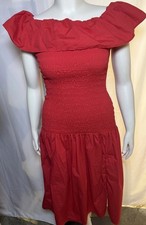 ASTR The Label Off The Shoulder Cotton Midi Dress in Cherry Red