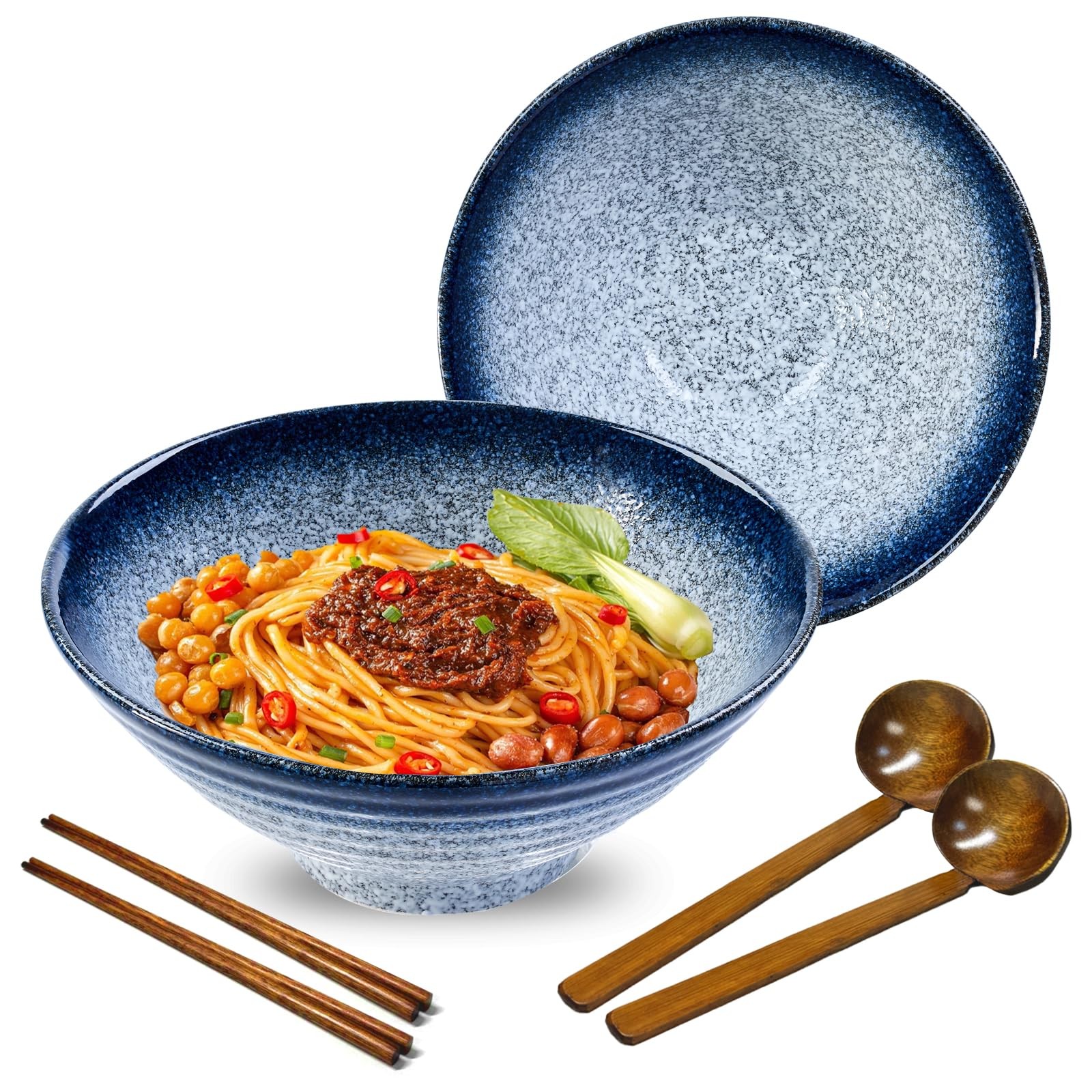 Ceramic Ramen Bowl Set, 2 Sets 950ml Large Japanese Noodle Soup Bowls