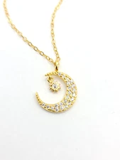 Star on Crescent Moon Necklace Gold Plated over 925 Sterling Silver 18" Chain