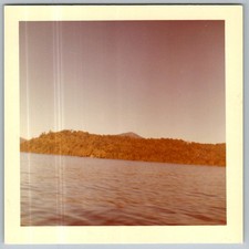 Vtg Color Snapshot Scenic Lake View Mountain Ridge Trees Water Reflection Color