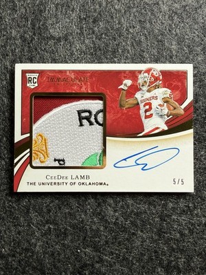 CEEDEE LAMB RC 2020 PANINI IMMACULATE ROSE BOWL PATCH AUTO /5 OKLAHOMA SOONERS