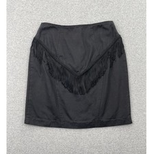 Vintage Y2K Black Fringe Mini Skirt Size 7 Western Boho Cowgirl Party High Waist