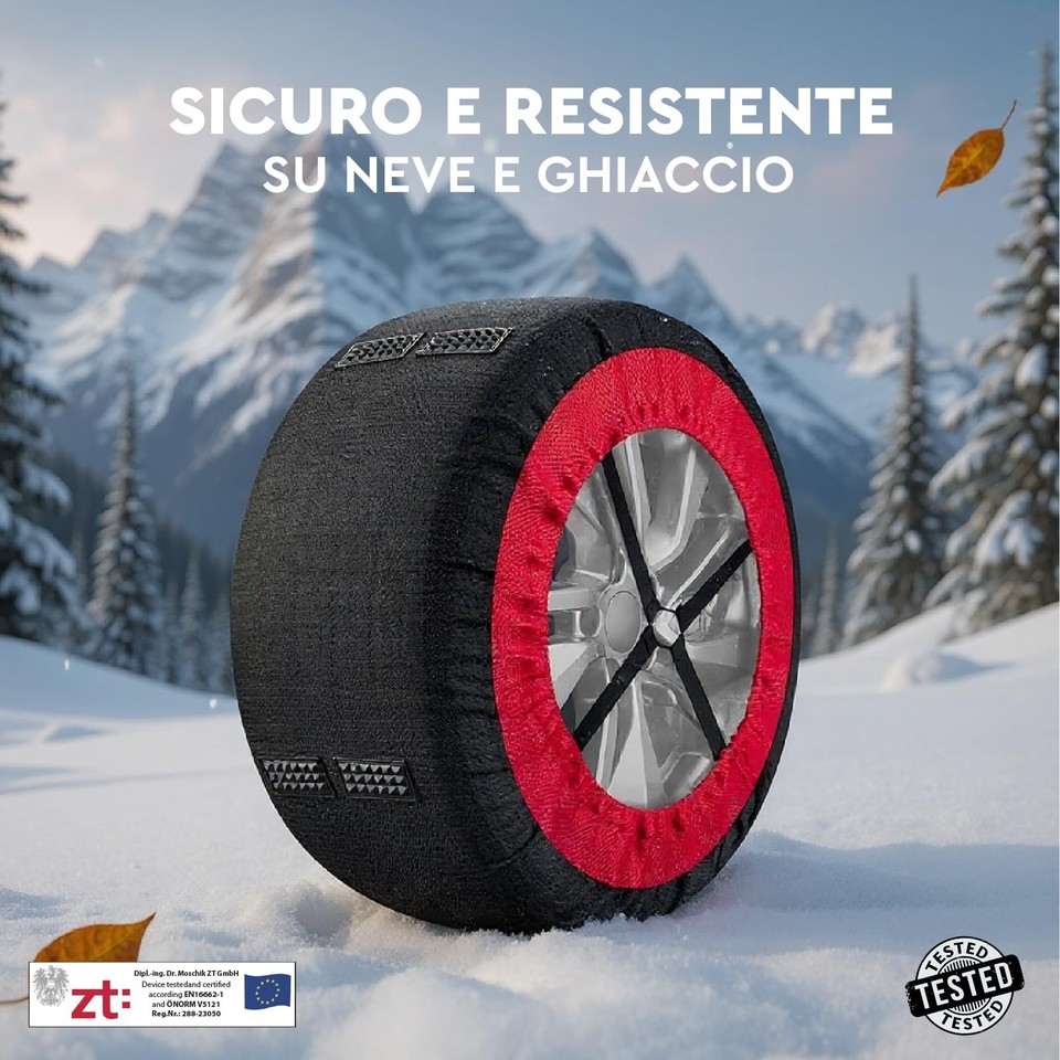 Calze Da Neve Auto Omologate EN 16662-1 - Misura 215/65R16, Montaggio In 30 Secondi, Lavabili, Trazione Sicura