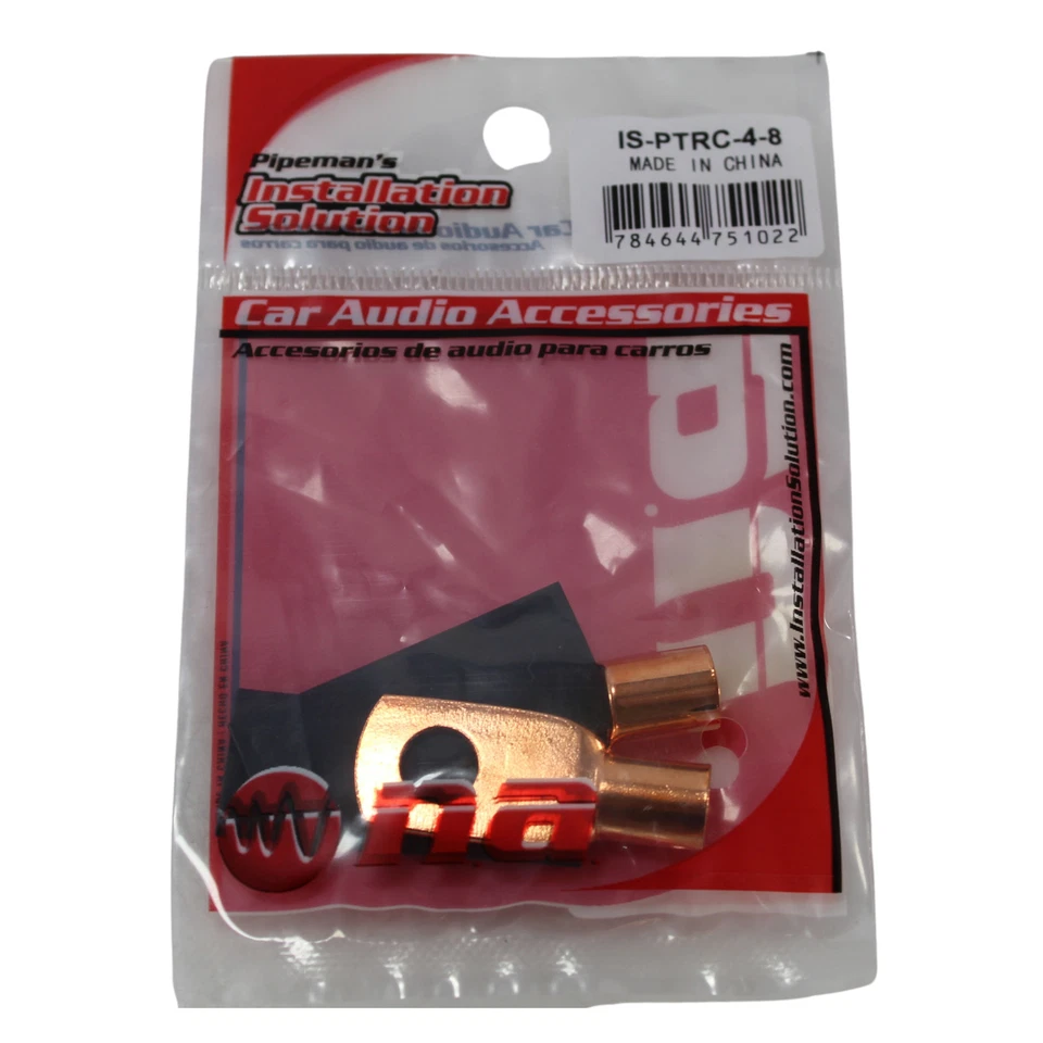 Par de terminales de anillo de cobre estilo prensado de 1/4 de pulgada con termorretráctil de calibre 4 Foto 2 de 2