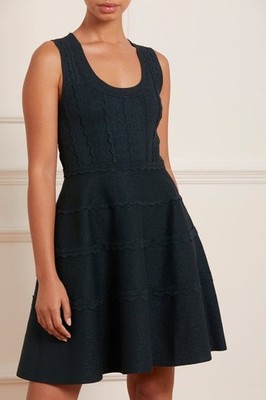 NEEDLE & THREAD £350 dunkelgrün Strick ärmellos Mini Party Kleid UK 16 US 12 NEU