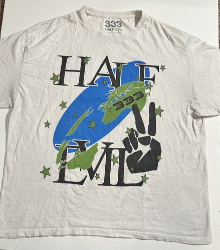 Half Evil 333 White Graphic Hip-Hop Skater Style T-Shirt Size 2XL Rare