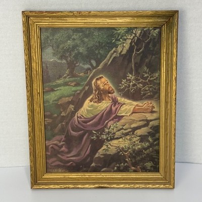 Vintage Warner Sallman Christ in Gethsemane Framed Litho 1942 Kriebel and Bates