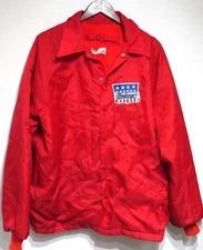 vtg Swingster BAYLINER BOATS Red Snap Jacket L/XL Fleece Lined 60s/70s Nylon