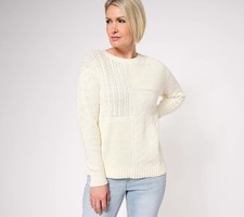 Isaac Mizrahi Live Patchwork Stitch Relaxed Sweater Size 2X Cream Cozy Staple