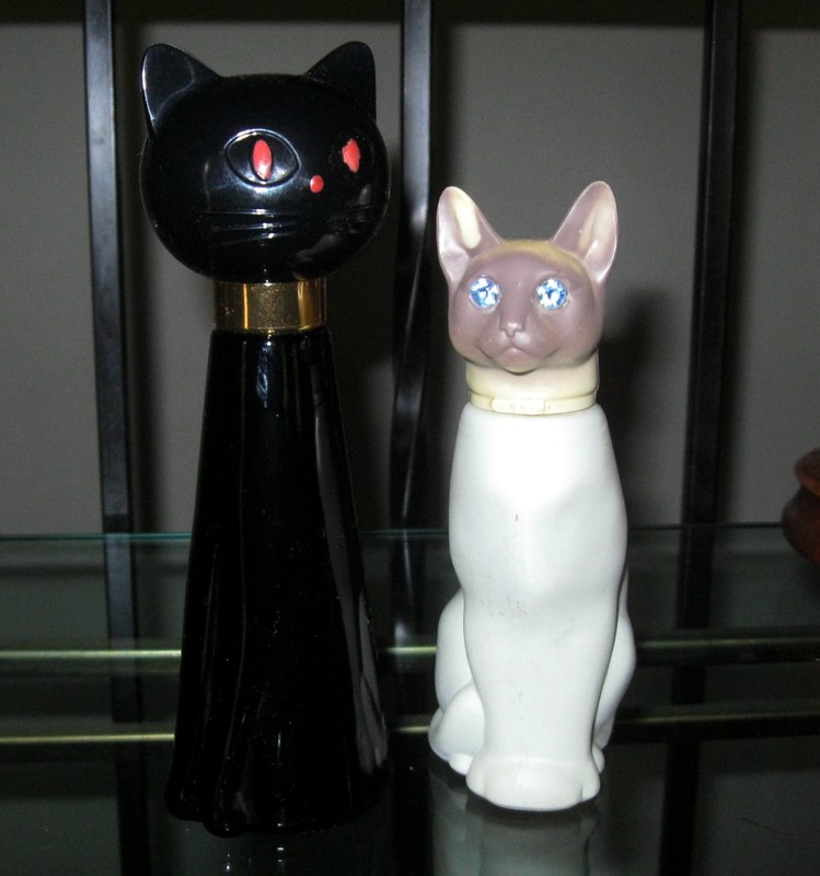 2 Vintage 70s AVON COTILLION TABATHA BLACK CAT & SIAMESE CAT COLOGNE NEAR FULL