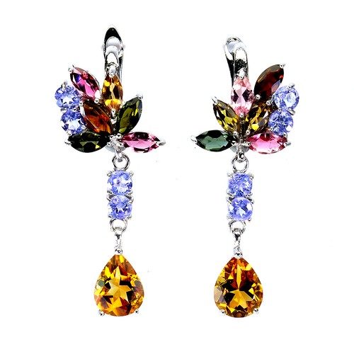 925 Sterling Silver Earrings Pear Citrine Tanzanite Tourmaline Gemstone Jewelry
