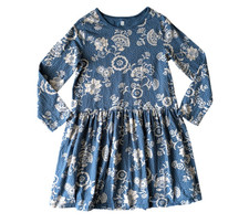 Tea Collection Blue Long Sleeve Skirted Dress Floral Polka Dot Print Girls Sz 16