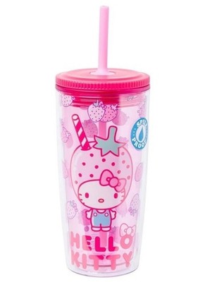 New Sanrio Hello Kitty Strawberry Tumbler 20 ounce Pink Silver Buffalo
