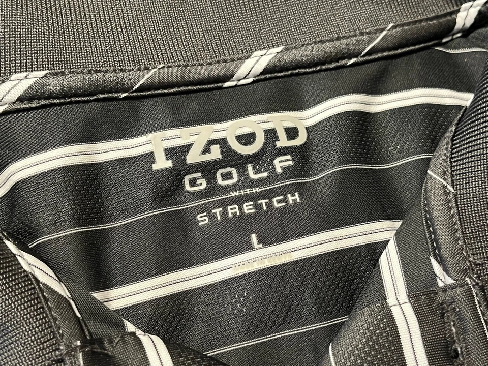 NUEVO Polo de Golf Izod Swingflex Tecnología Costura Elástica Gris y Blanco Talla L Foto 3 de 4
