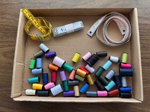 LOT 50+ mini spools of thread many colors 3 measuring tapes