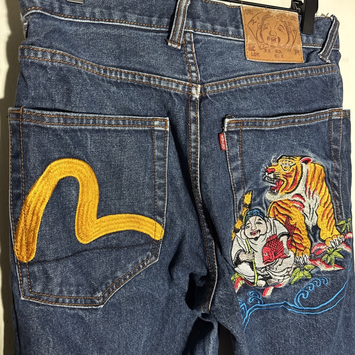 Vintage Evisu Tiger Embroidered Denim Jeans Button Fly Size 34