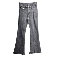 Ashi Studio Jeans Womens Medium Gray Flare Split Hem Button Front Retro Pants