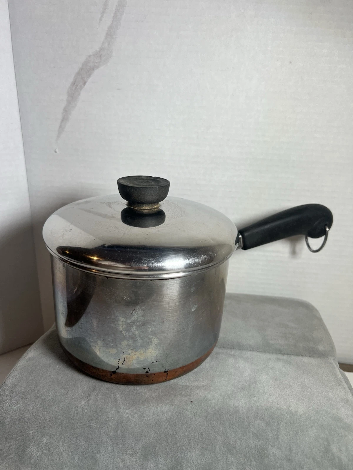 VTG Revere Ware Sauce Pan Copper Clad Bottom Lid 2 Qt Stainless Steel Pot READ