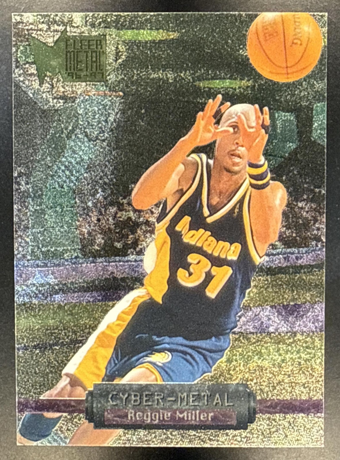 1996 Fleer Skybox Metal Reggie Miller #10 Cyber-Metal Foil Insert Indiana Pacers