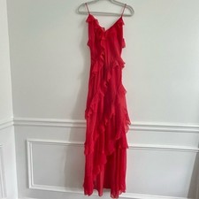 NWT ASOS DESIGN Tiered Ruffle Cami Slip Maxi Dress in Red size 6 Party Cocktail