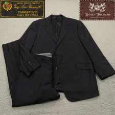 Hickey Freeman Loro Piana Suit 46R Super 150s Tasmanian Navy Striped 40x G2U