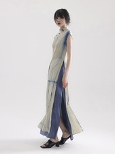 Ladies Open Slit Cheongsam New Ethnic Style Sleeveless Slimming Fit Qipao Dress