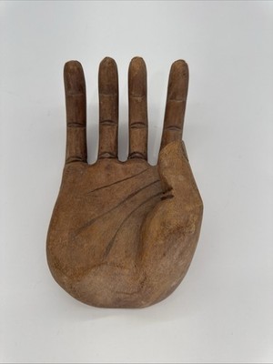 Large Vintage Wooden Carved Human Right Hand Sculpture 5  x 8  Unique Detailed