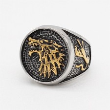 Vintage Nordic Viking Wolf Head Ring Stainless Steel Men's Boy's Retro Ring Gift