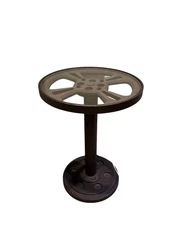 Steampunk Industrial Iron Gear Side Table Glass Top
