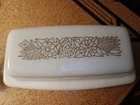 Vintage Pyrex Woodland Butter Dish Milk Glass Brown White