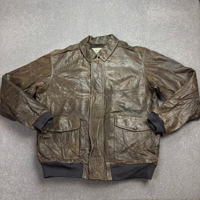 LL Bean Leder Fliegerjacke Erwachsene 2XL braun Ziegenleder Flieger Militär Herren*