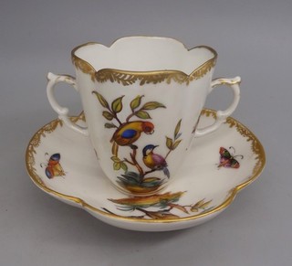 Helena Wolfsohn Dresden Hand Painted Quatrefoil Birds Porcelain Cup & Saucer