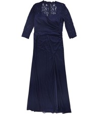 Alex Evenings Womens Ruched Gown Dress, navy, Petite, 8P