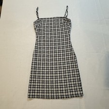 Windsor Houndstooth Bodycon Mini Dress Size M Black White Spaghetti Strap