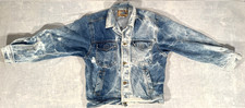 Vtg Anzani Denim Acid Wash Jacket Distressed Coat Trucker Men's Medium Bleached