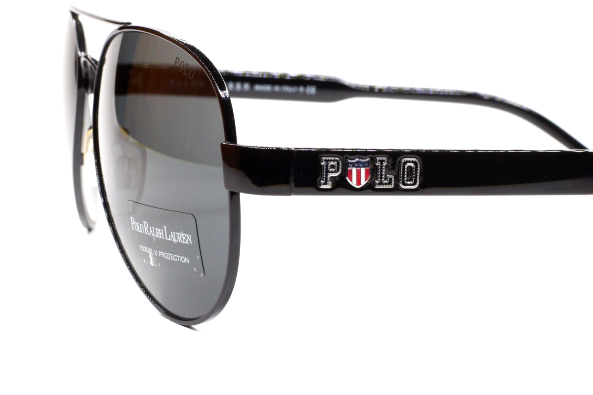 Polo Ralph Lauren POLO 3019 Aviator Sunglasses 56-17-140 Made in Italy w/ Case Polo Ralph Lauren PH3056 900387 Black Aviator Metal Italy  main image 3