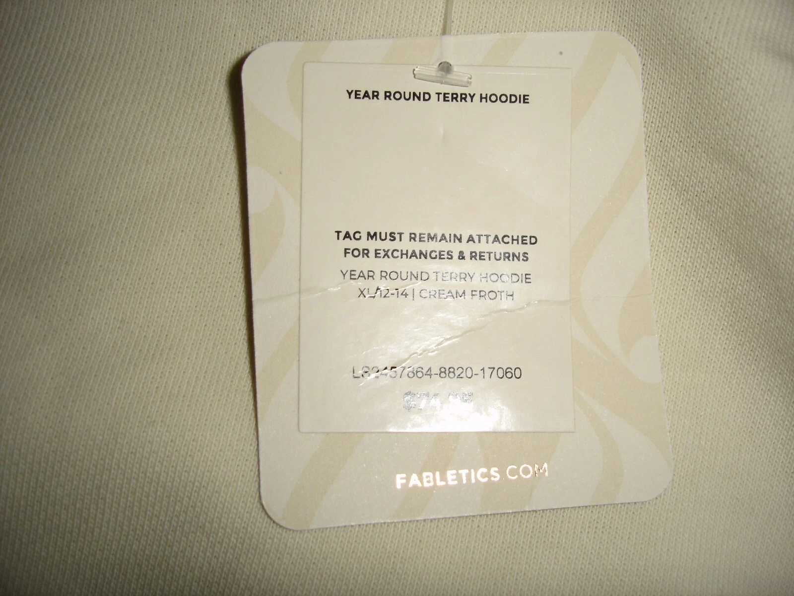 OFF WHITE NUOVO Flabletics Year Round Terry Felpa con Cappuccio Donna (XL) 12 14 Crema Schiuma