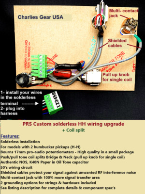 PRS Custom Solderless Wiring Upgrade +PIO Tone Cap +Coil Split +Shielded Wires