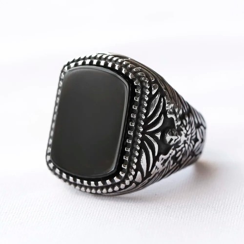 Großer schwarzer CZ Retro Siegelring Edelstahl Herren Vintage Hochzeit Schmuck - Bild 6 von 7