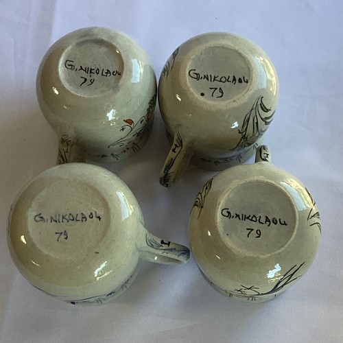 Vintage G. Nikolaou 8 piece Greek Folk Art Pottery 4 mugs, 3 candlestick, vase - Picture 2 of 13