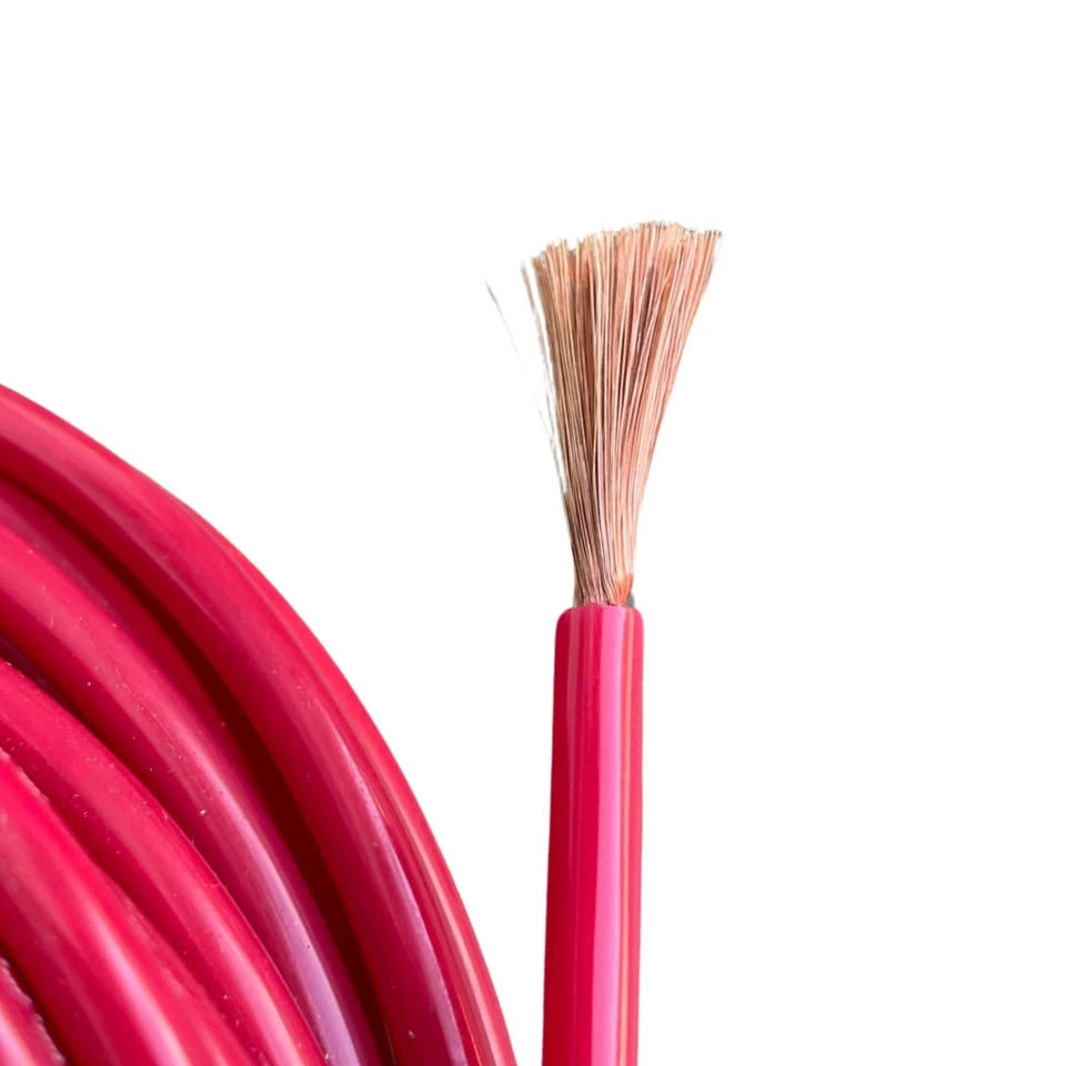 Cable de alimentación primario flexible rojo 50 pies cable trenzado 100 % cobre calibre 10 AWG OFC Foto 2 de 2