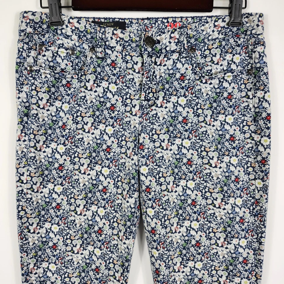 J. Pantalones de mezclilla Crew para mujer 29 azul Liberty palillo de dientes tobillo florales prado elásticos Foto 4 de 4