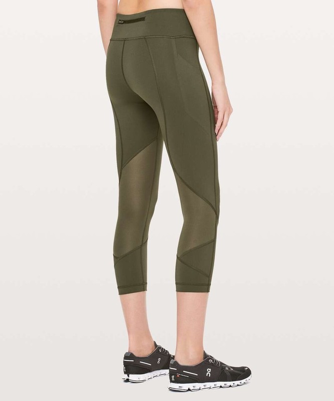 Lululemon Pace Rival Crops 4 22" Dark Olive Tight Pant Speed 3 Pockets