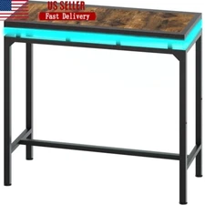 LED Bar Table W/ Bluetooth Lights Counter Height Pub Gaming Metal Frame Rustic