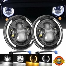 DOT Pair 7 Inch LED Headlights Halo Angle Eye For Jeep Wrangler JK TJ CJ LJ