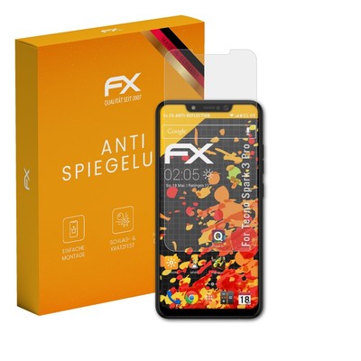atFoliX 3x Displayfolie für Tecno Spark 3 Pro Schutzfolie matt&stoßfest Folie